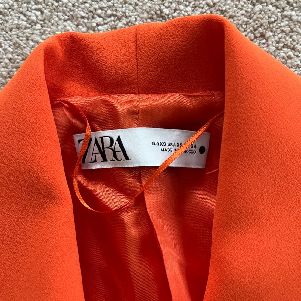 Zara Orange blazer suit jacket belted with belt with tie longline XS workwear - Picture 5 of 10